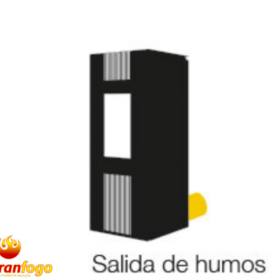 Equipamento preto com faixas cinzentas e janelas brancas e texto 'Salida de humos'