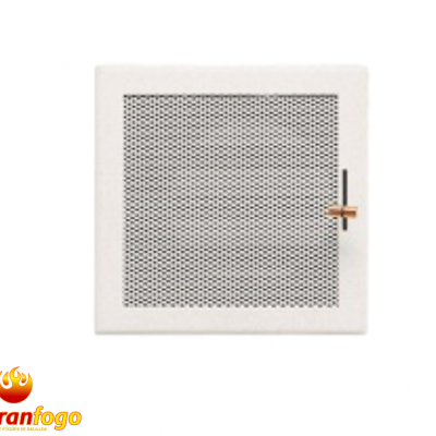 Difusor de teto quadrado branco com grelha perfurada e alavanca dourada