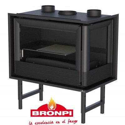 Lareira a lenha preto com porta de vidro e grelha interior