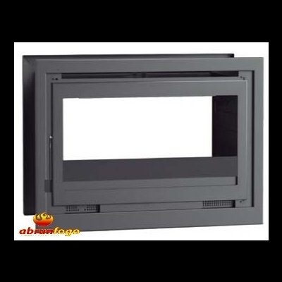 Lareira embutida metálica cinza escuro com porta de vidro transparente