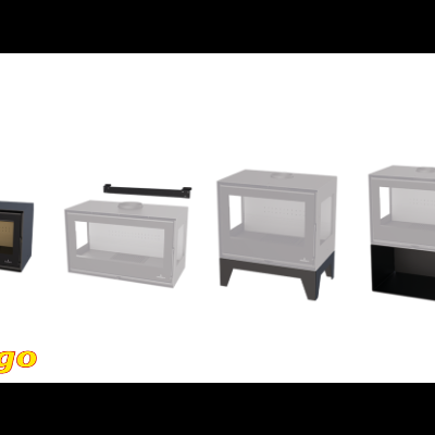 Quatro lareiras modernas em preto e cinza com logotipo abranfogo.