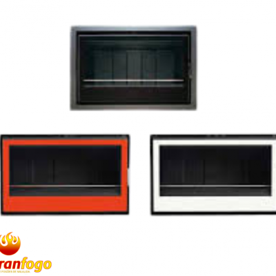 Três lareiras de parede retangulares em preto, vermelho e branco