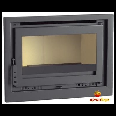 Recipiente de metal com porta de vidro para lareira com logótipo Abranfogo.