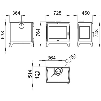 Desenho técnico de salamandra com medidas detalhadas em milímetros