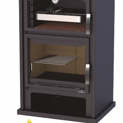 Fogão a lenha preto com termómetro e grelha interior da marca BRONPI