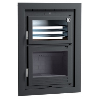 Forno embutido preto com duas portas de vidro e termómetro