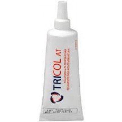 Tubo branco com texto TRICOL AT e logo colorida