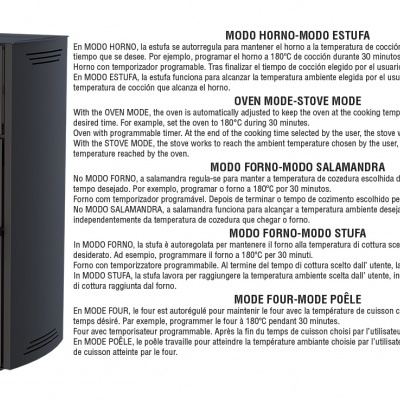 Fogão multifuncional NOA-HORNO preto com porta de vidro e painel de controlo