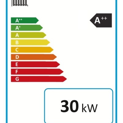 Etiqueta energética do radiador ECOFOREST VAP 30 com classificação A++ e potência 30 kW