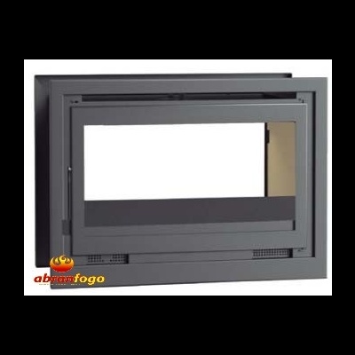Inserto de lareira metálico preto com porta de vidro rectangular
