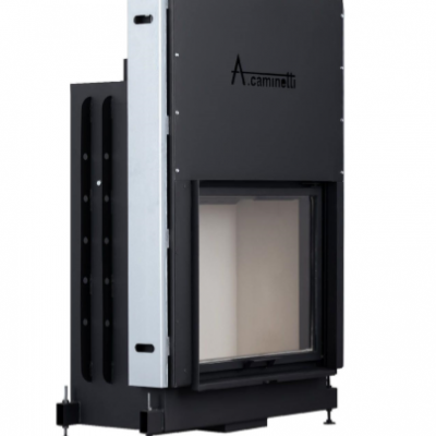 Lareira a lenha embutida A.caminetti preta e cinza com porta de vidro