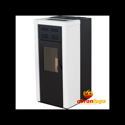 Lareira metálica preta e branca com vidro frontal