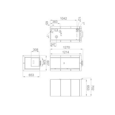 Desenho técnico de equipamento com várias dimensões em milímetros.