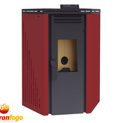 Salamandra vermelha e preta com visor de vidro para aquecimento