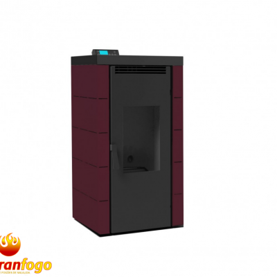 Caldeira ou estufa preta com laterais bordô e visor de vidro
