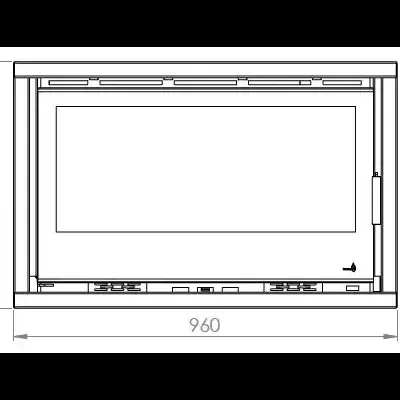 Desenho técnico de lareira embutida com dimensões 960x617 mm