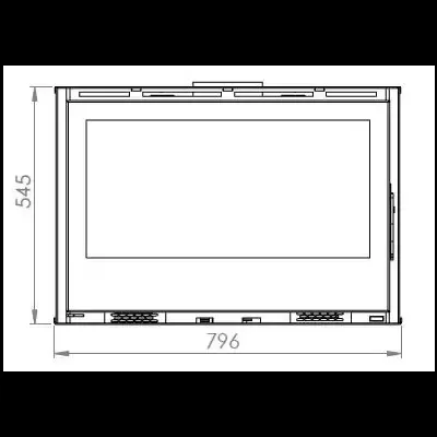 Desenho técnico de ecrã retangular com dimensões indicadas