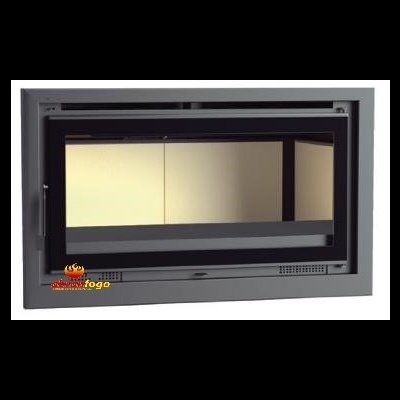 Lareira embutida cinzenta com vidro frontal grande