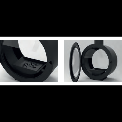 Expositor redondo preto com tampa e suporte interno