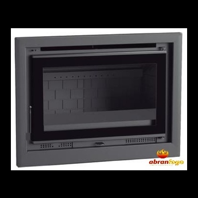 Lareira embutida metálica cinza com porta de vidro