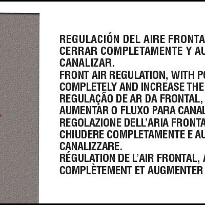 Instruções sobre regulação do ar frontal em várias línguas na imagem