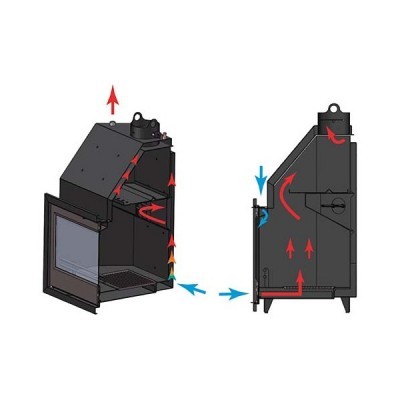 Equipamento metálico preto com vidro frontal e setas de fluxo de ar