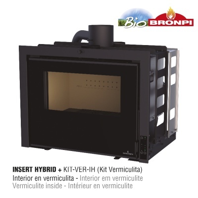 Salamandra bioetanol BRONPI preta com vidro frontal e interior em vermiculite