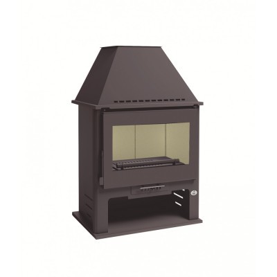 Lareira de metal preta com porta de vidro