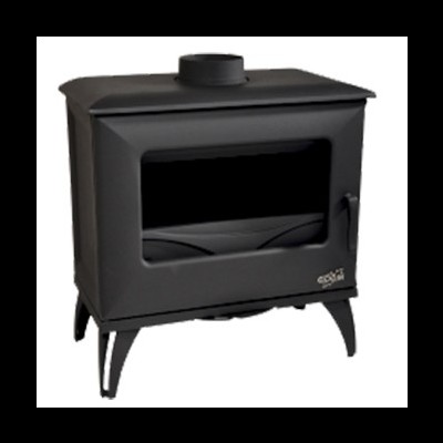 Lareira portátil preta fosca com visor de vidro e saída de fumo