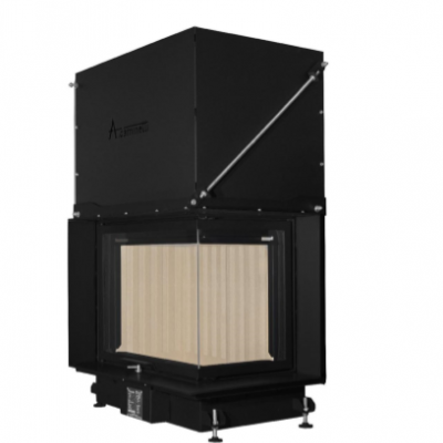 Lareira moderna de canto com vidro e revestimento bege