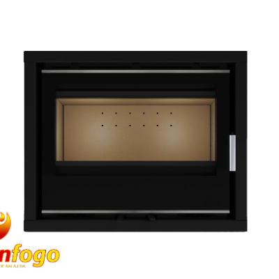 Recipiente preto com porta de vidro e logo abranfogo