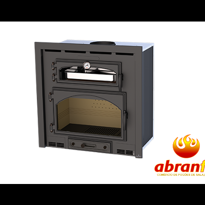 Fogão a lenha preto com forno e termómetro da marca abranfogo