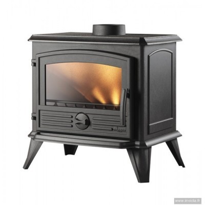 Lareira preta em ferro fundido com vidro frontal e design quadrado