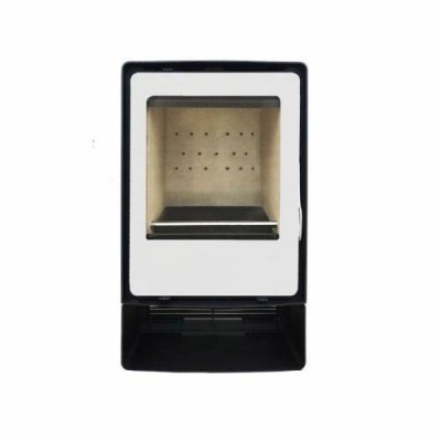 forno ou salamandra de parede em preto e bege com porta de vidro