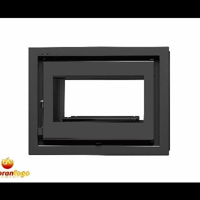 Porta retangular em metal preto fosco com visor de vidro