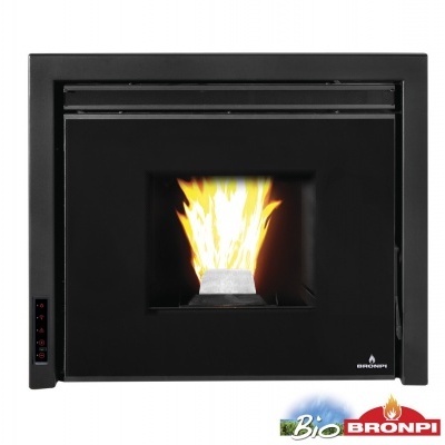 Lareira embutida preta Bronpi com chama visível e painel digital