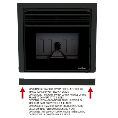 Lareira preta quadrada com texto de instruções em várias línguas