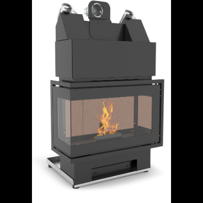 lareira moderna em aço preto com vidro e chama visível