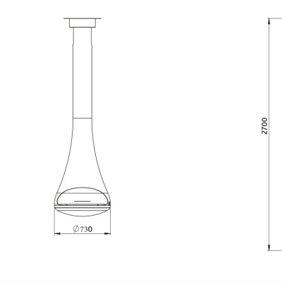 Desenho técnico chaminé FUSION CENTRALE com medidas em vista múltipla