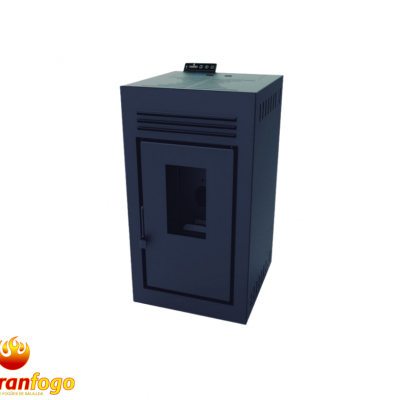 Salamandra cinza escuro com janela transparente e visor eletrónico no topo