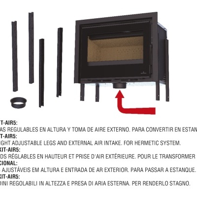 Peças para lareira embutida com vidro frontal e kit opcional