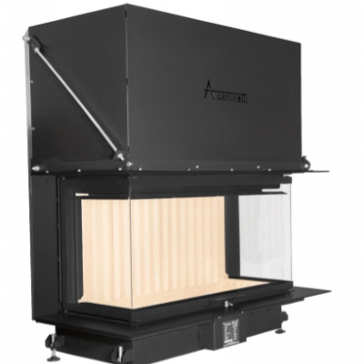 lareira de embutir Accametti em metal preto com vidro transparente