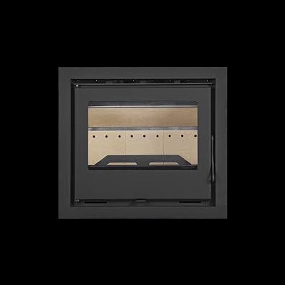 Porta preta de forno com janela de vidro e interior bege