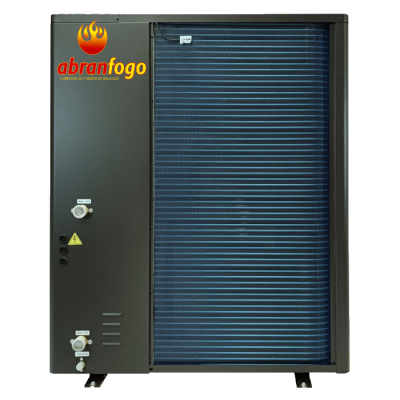 Aparelho térmico com painel cinzento e azul com válvulas e logótipo Abranfogo