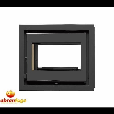 Lareira quadrada em ferro fundido preto com janela para fogo