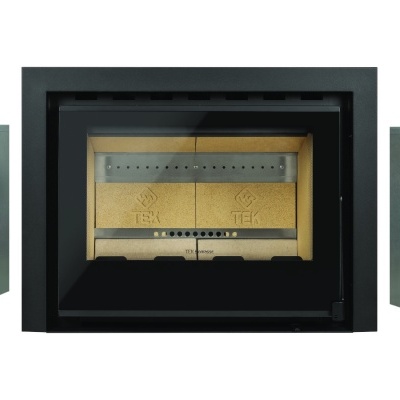 Recuperador de calor para lareira embutido preto com interior amarelo