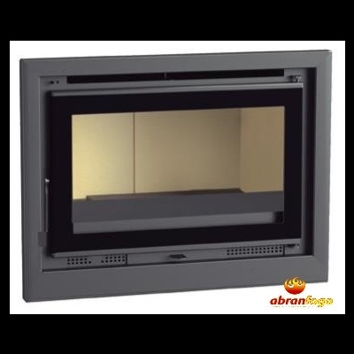 Inserto para lareira em metal cinzento escuro com porta de vidro preto