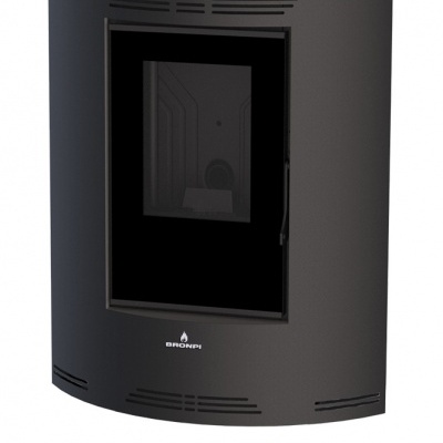 Estufa de pellet preta BRONPI com porta de vidro e painel digital