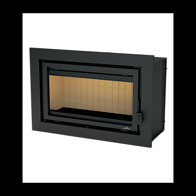 Lareira embutida com porta de vidro e interior cerâmico