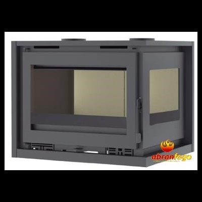 Lareira embutida metálica preta com vidro frontal e lateral